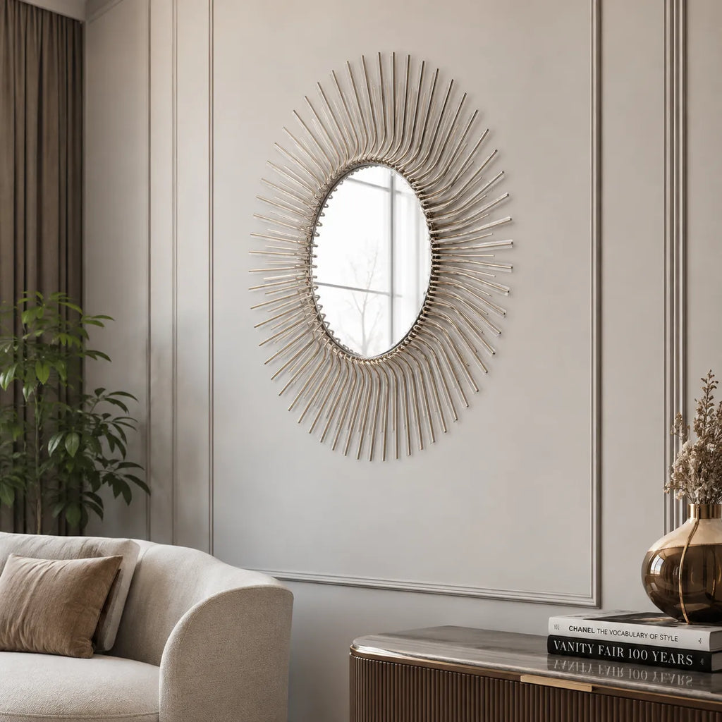 SEI Trevella Round Oversized Sunburst Wall Mirror in Champagne Gold