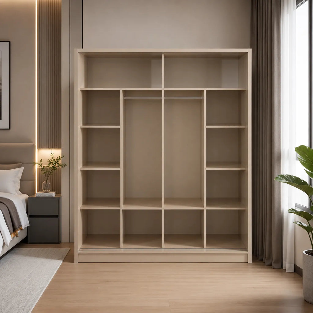 Armoire Elif à portes coulissantes en bois blanc (photo 6/7)