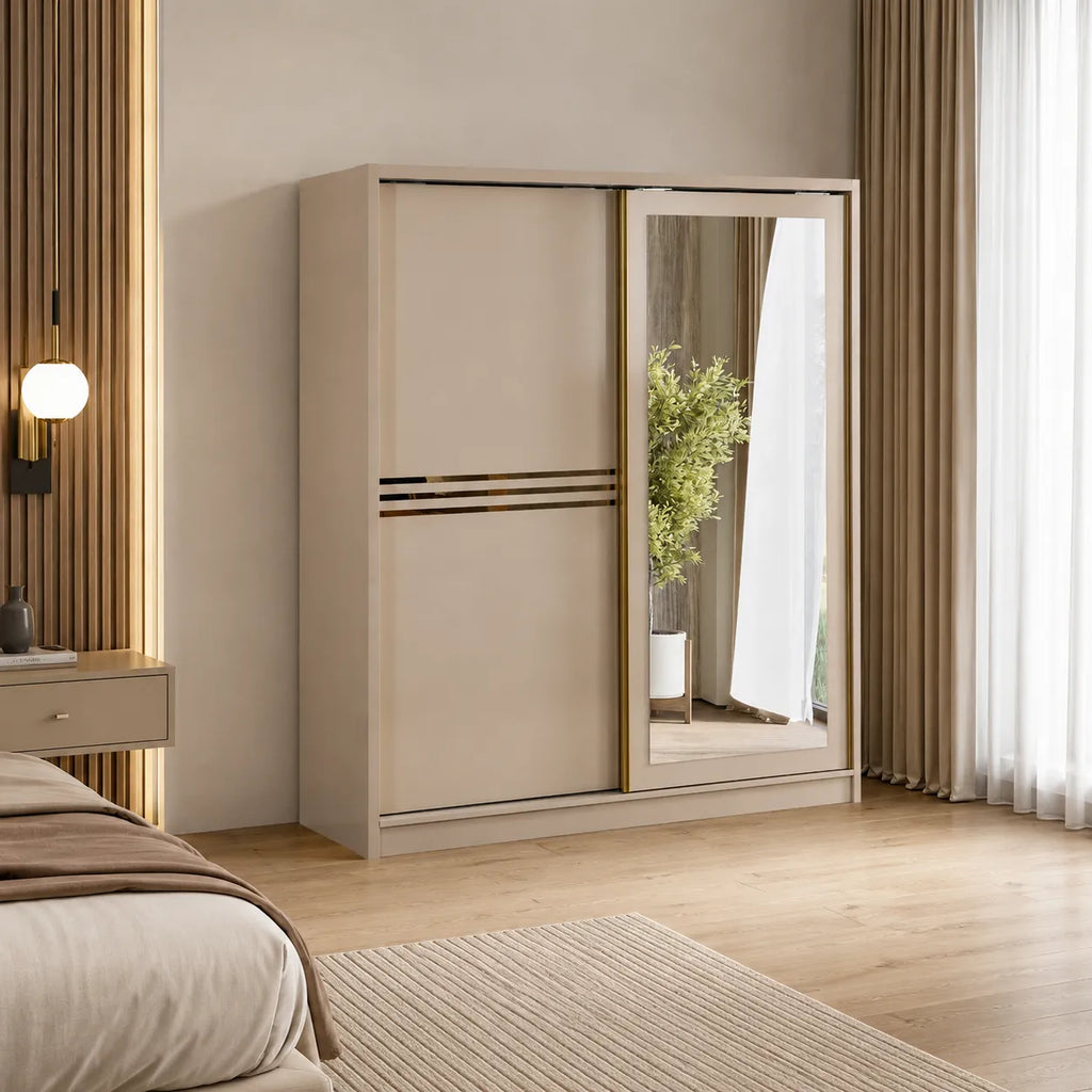 Armoire Elif à portes coulissantes en bois blanc (photo 4/7)