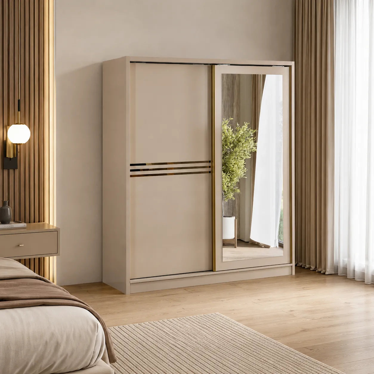 Armoire Elif à portes coulissantes en bois blanc (photo 4/7)