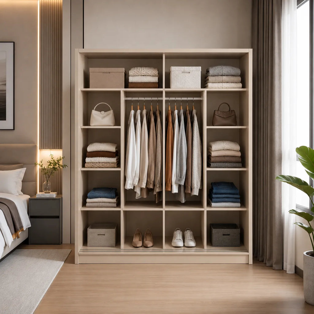 Armoire Elif à portes coulissantes en bois blanc (photo 5/7)