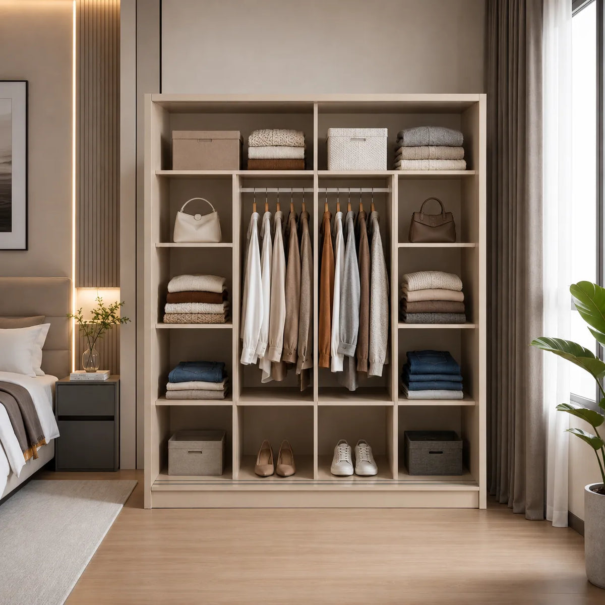 Armoire Elif à portes coulissantes en bois blanc (photo 5/7)