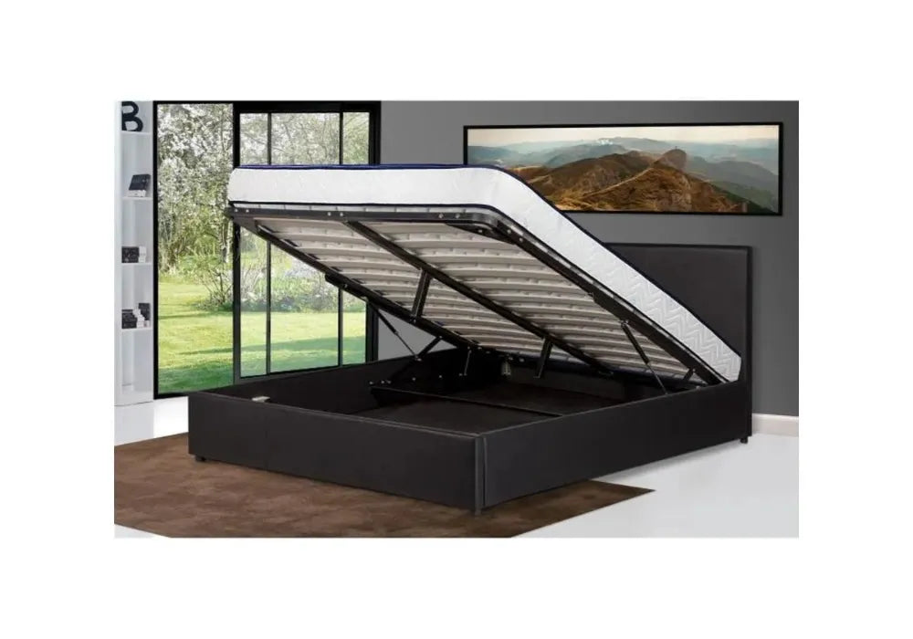 Swedzo Lit Coffre Gris lit double Noir