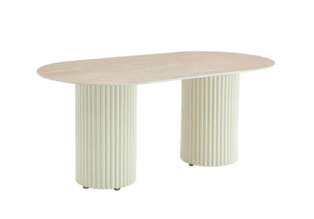 TABLE A MANGER KEYSHA BEIGE CERAMIQUE TRAVERTIN