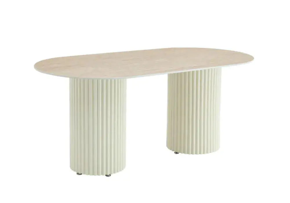 TABLE A MANGER KEYSHA BEIGE CERAMIQUE TRAVERTIN Swedzo-Meuble
