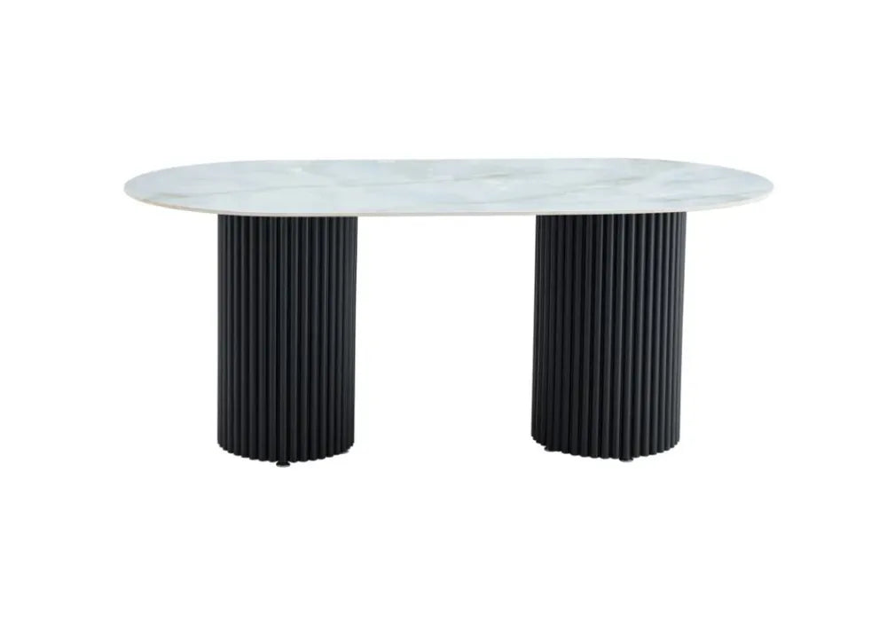 TABLE A MANGER KEYSHA METAL NOIR CERAMIQUE MOKA 180x90cm