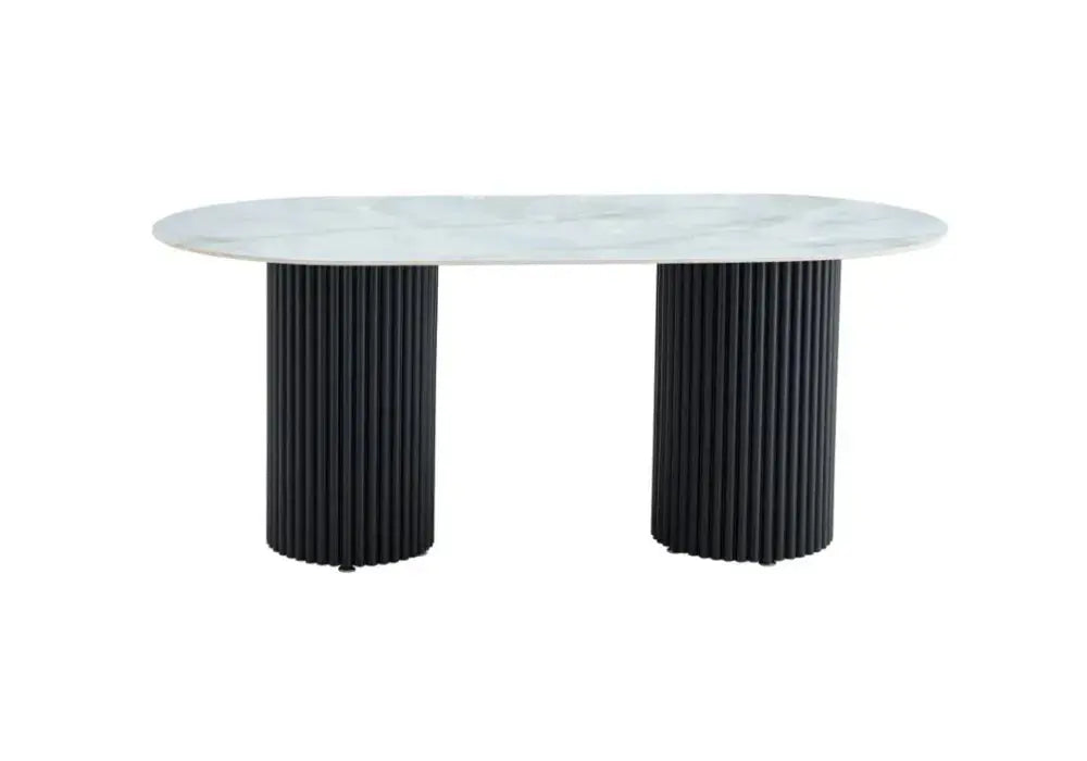 TABLE A MANGER KEYSHA METAL NOIR CERAMIQUE MOKA 180x90cm Swedzo-Meuble