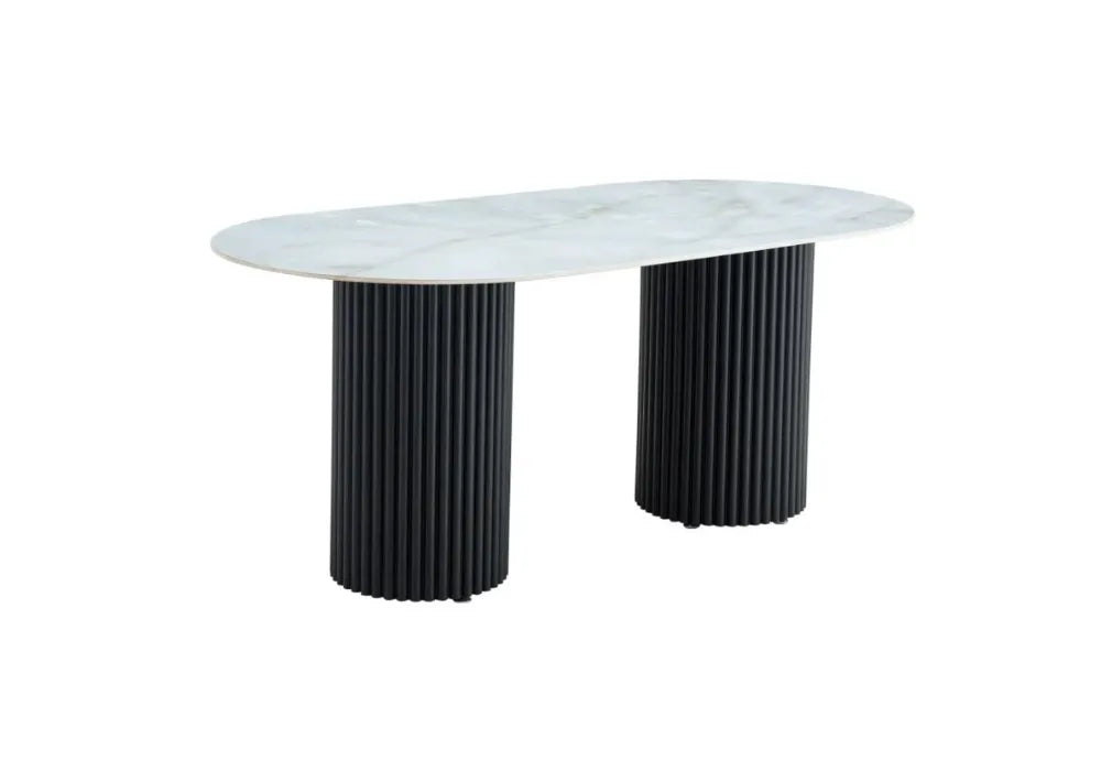 TABLE A MANGER KEYSHA METAL NOIR CERAMIQUE MOKA 180x90cm