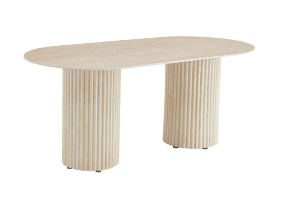 TABLE A MANGER KEYSHA PIED TRAVERTIN PLATEAU CERAMIQUE TRAVERTIN BRILLANT