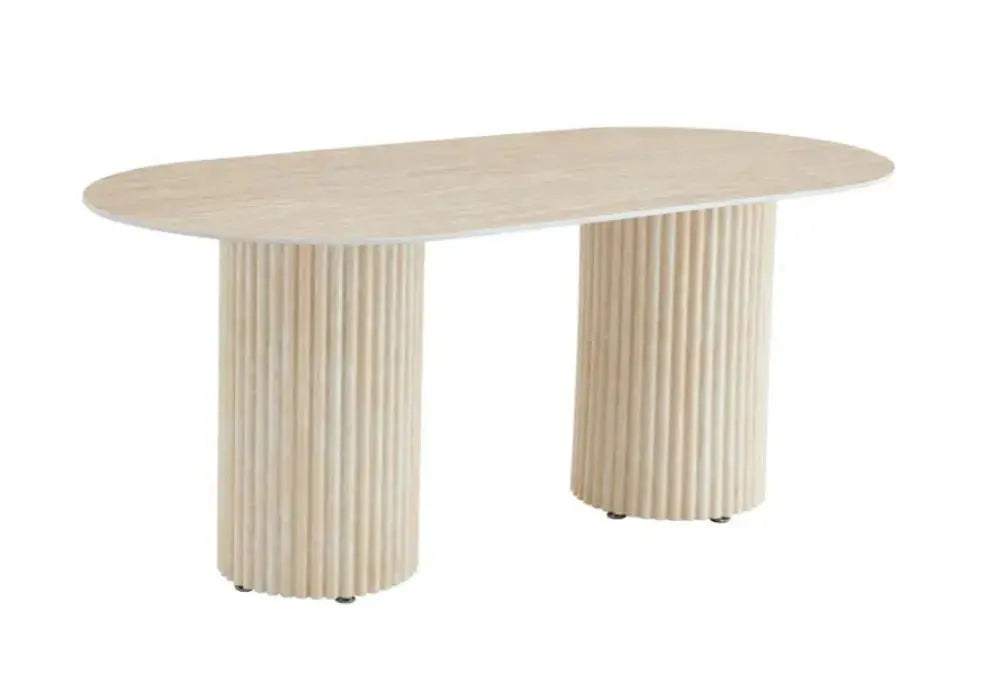TABLE A MANGER KEYSHA PIED TRAVERTIN PLATEAU CERAMIQUE TRAVERTIN BRILLANT Swedzo-Meuble