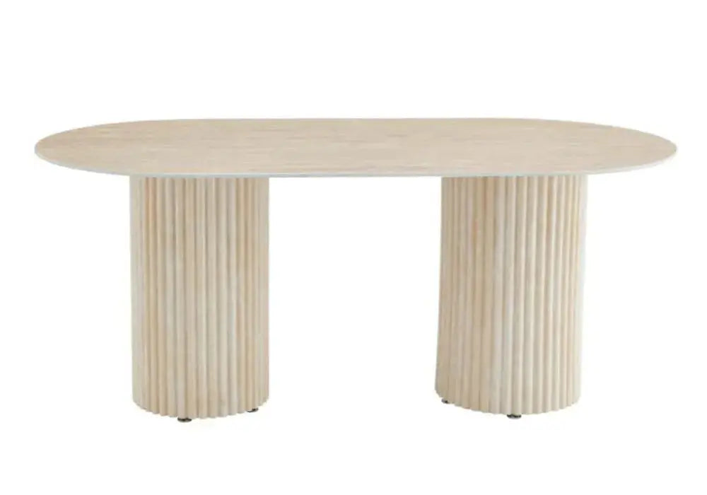TABLE A MANGER KEYSHA PIED TRAVERTIN PLATEAU CERAMIQUE TRAVERTIN BRILLANT Swedzo-Meuble