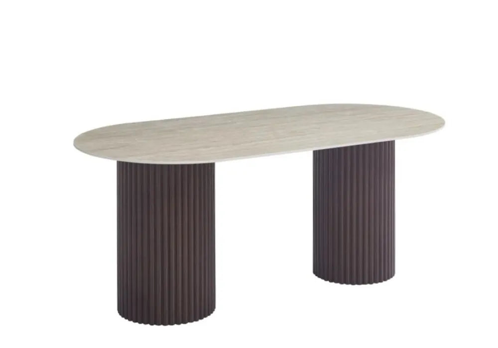 TABLE A MANGER KEYSHA PIED TRAVERTIN PLATEAU CERAMIQUE TRAVERTIN MAT