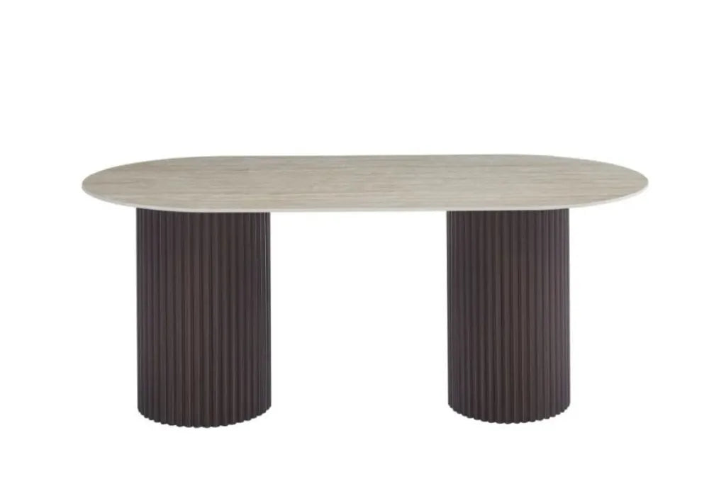 TABLE A MANGER KEYSHA PIED TRAVERTIN PLATEAU CERAMIQUE TRAVERTIN MAT