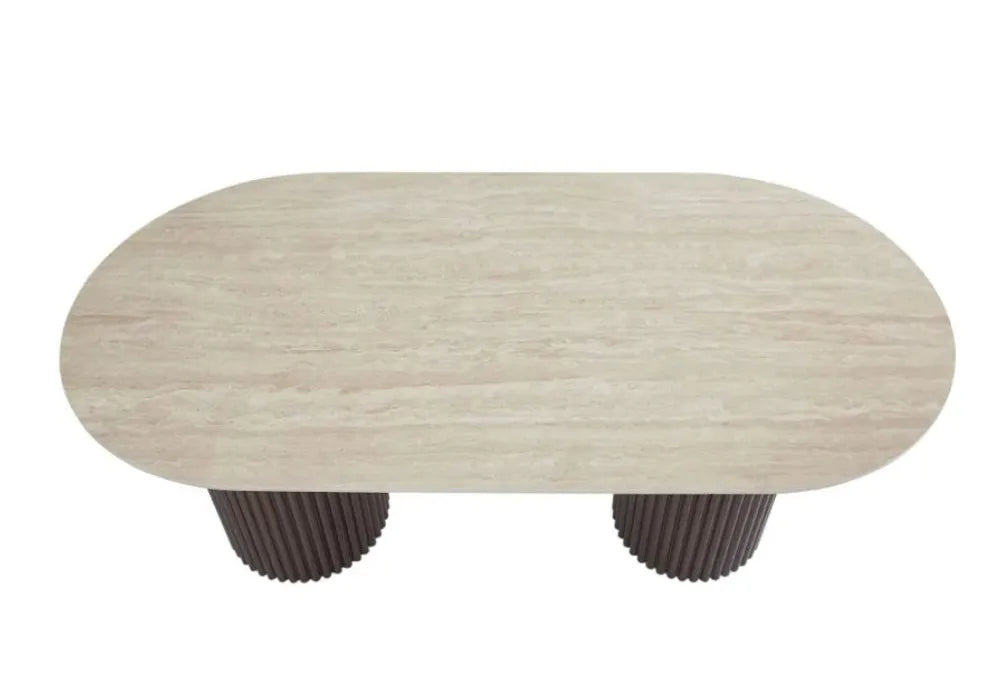 TABLE A MANGER KEYSHA PIED TRAVERTIN PLATEAU CERAMIQUE TRAVERTIN MAT