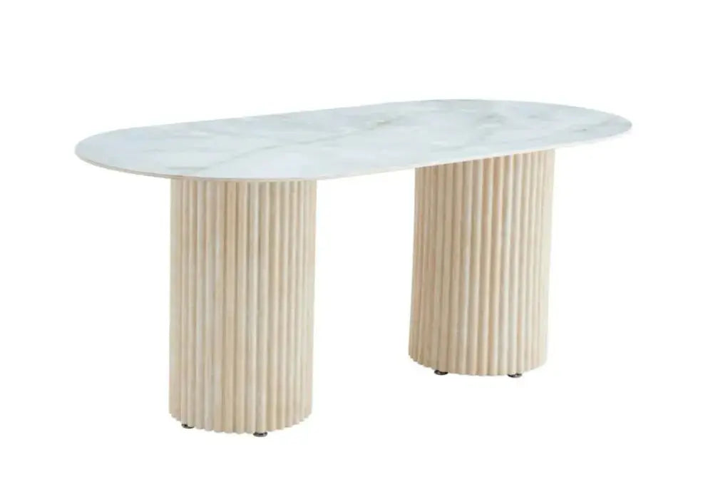 TABLE A MANGER KEYSHA TRAVERTIN CERAMIQUE MOKA 180x90cm Swedzo-Meuble