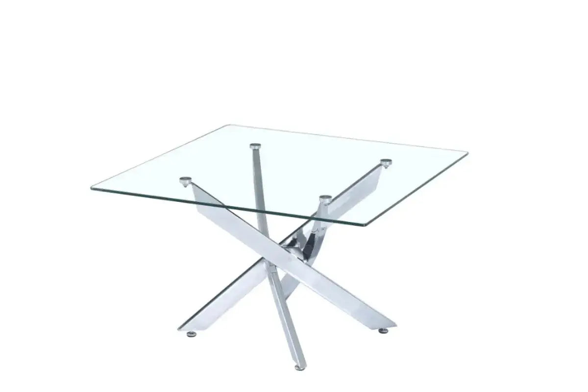 Table Basse Carre Jessy Transparent Pieds Chrome Swedzo-Meuble