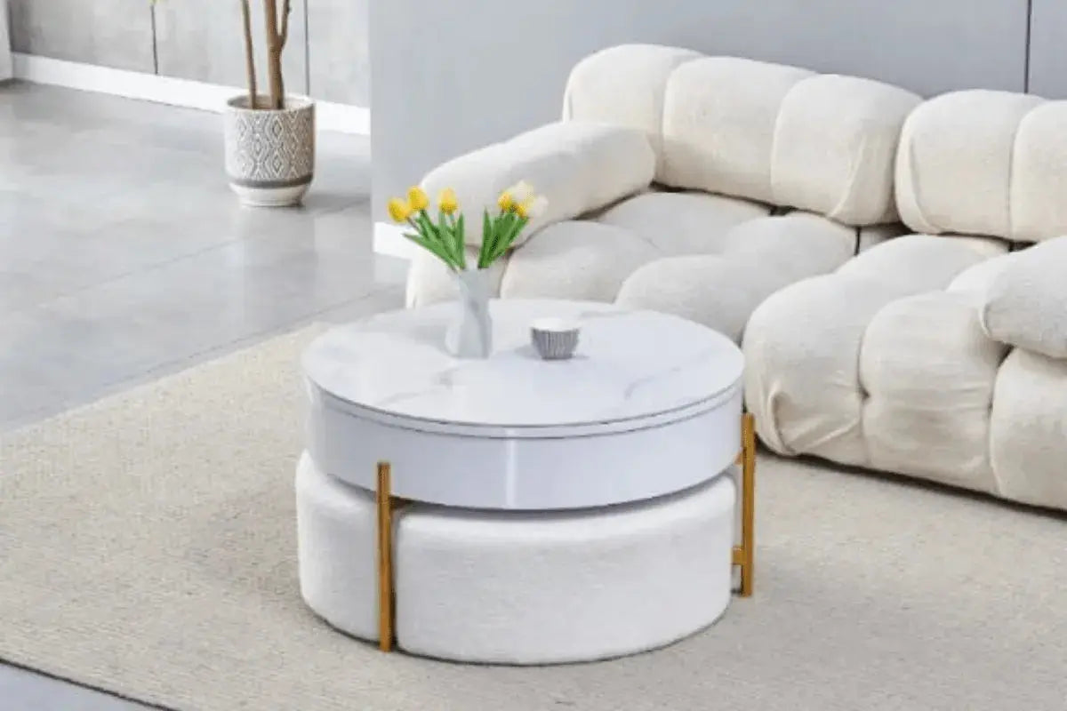 Table Basse Ceramique Luna Avec Coffre & Poufs Swedzo-Meuble
