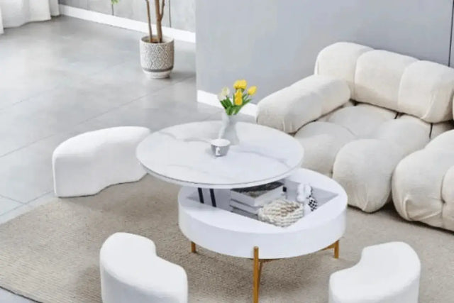 Table basse Ceramique Luna avec Coffre & Poufs