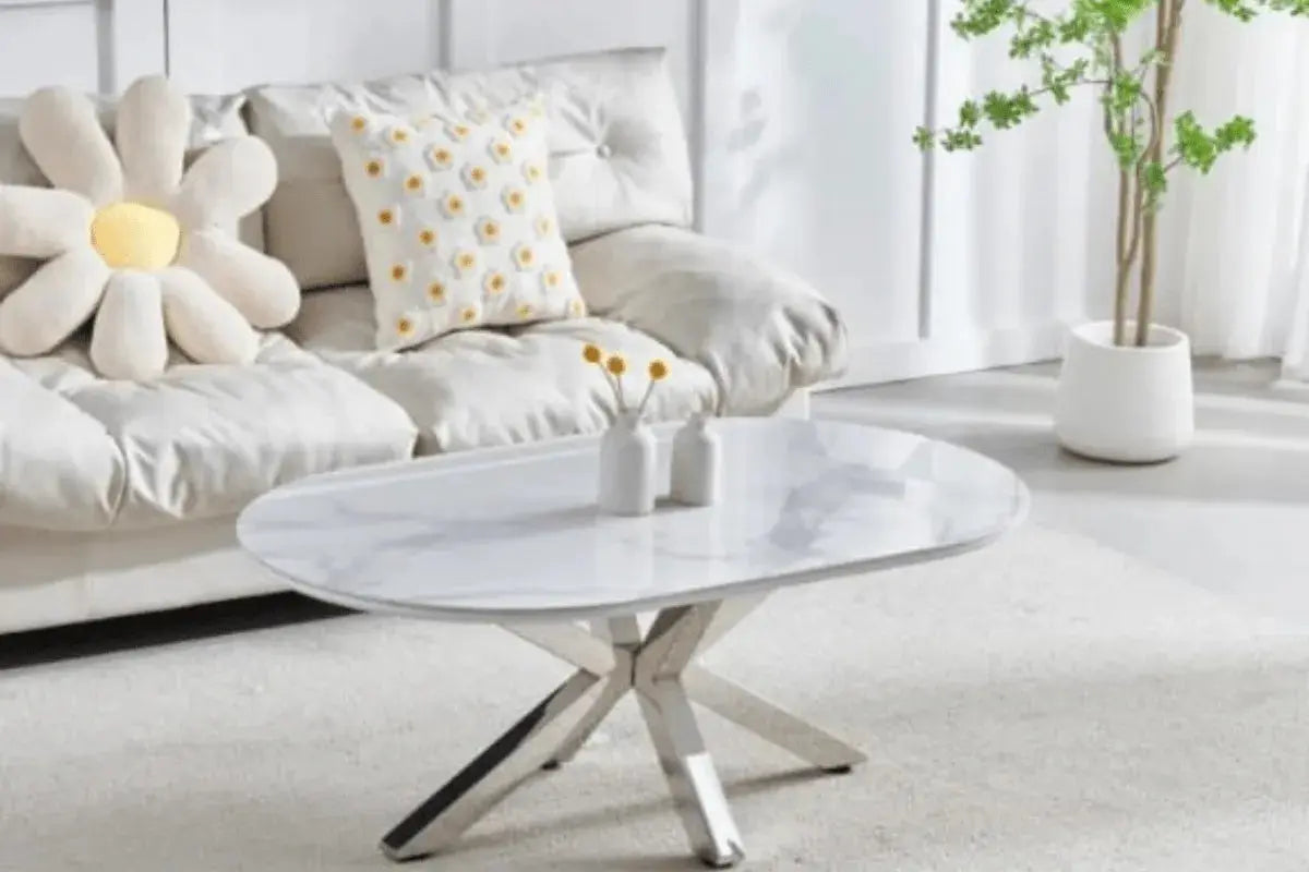 Table Basse Ceramique Ophella Avec Chrome Jambes Swedzo-Meuble