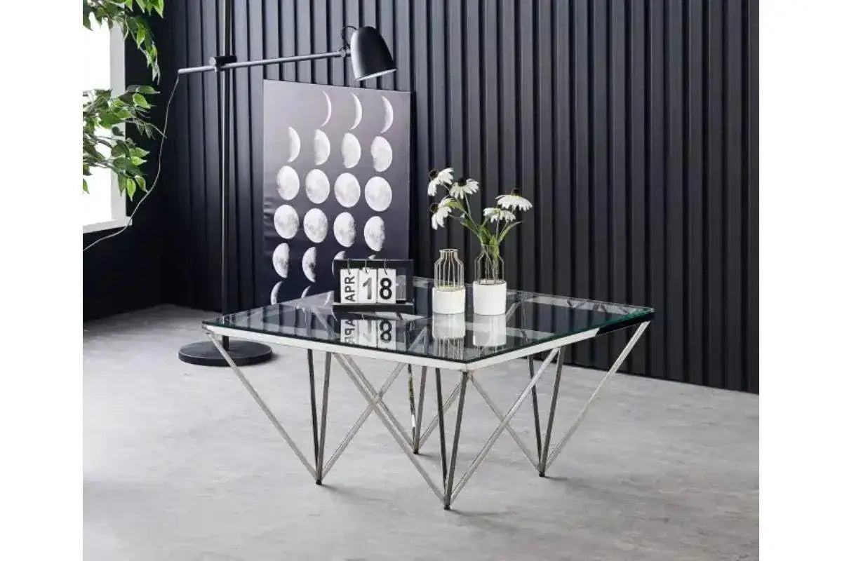 Table Basse EVOL verre transparent argentée Swedzo-Meuble