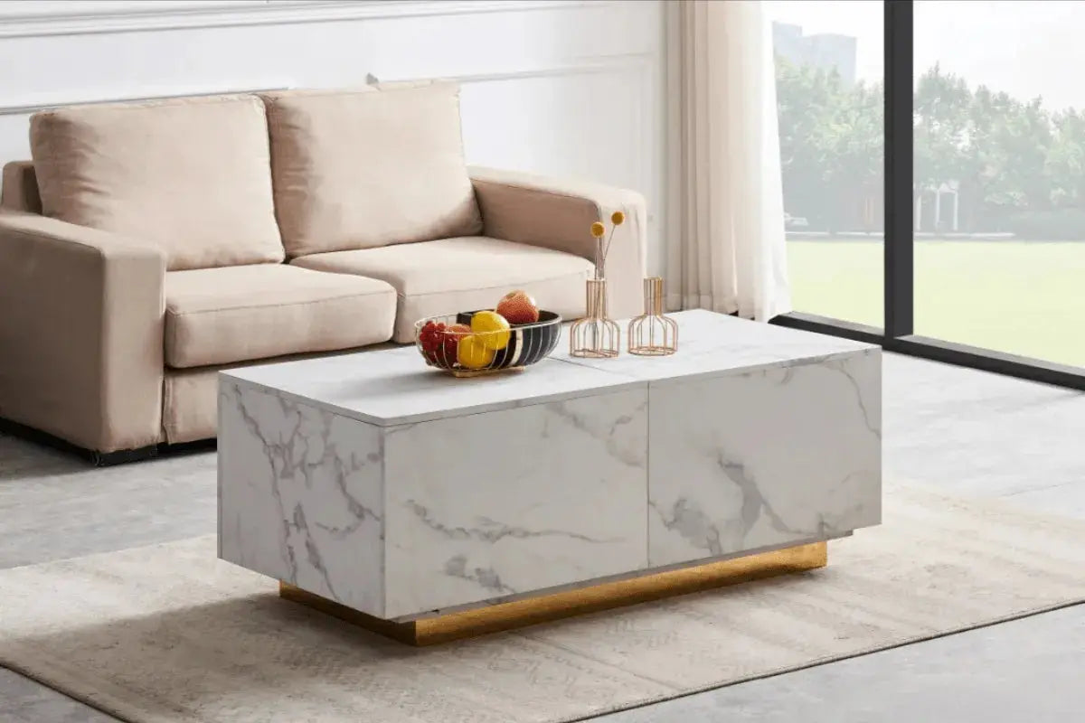 Table Basse Flottante a Coffre Pieds Dore Swedzo-Meuble