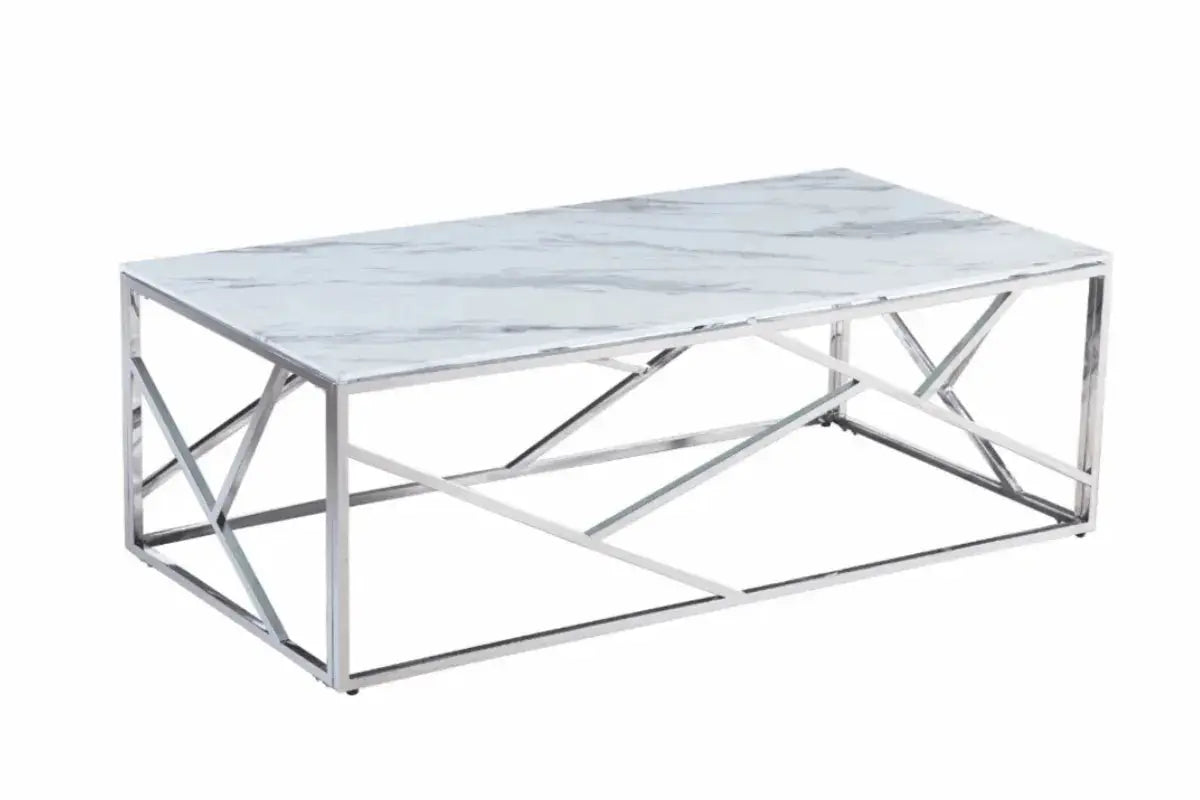 Table Basse Geomag INOX Marbre Blanc 120x60x45 Swedzo-Meuble