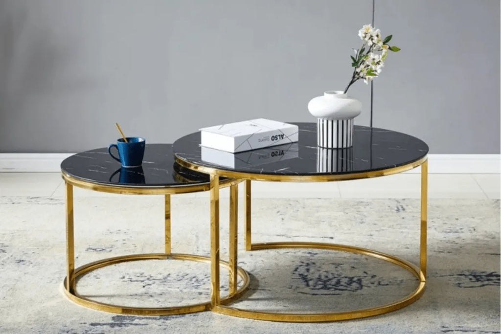 Table Basse Gigogne Duo Marbre Dore