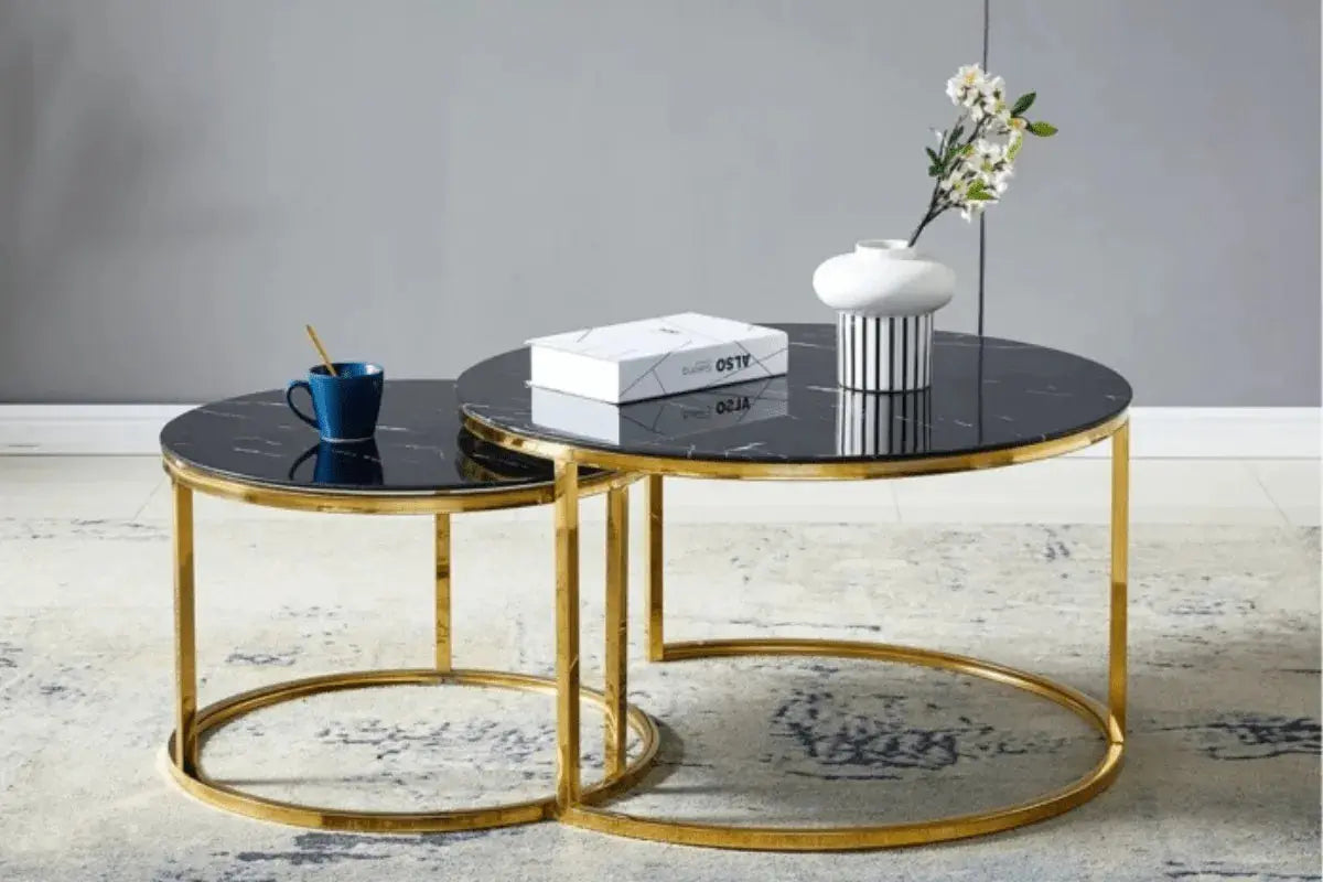 Table Basse Gigogne Duo Marbre Dore Swedzo-Meuble