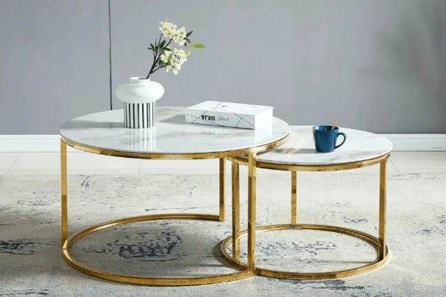 Table basse Gigogne Duo Marbre Dore
