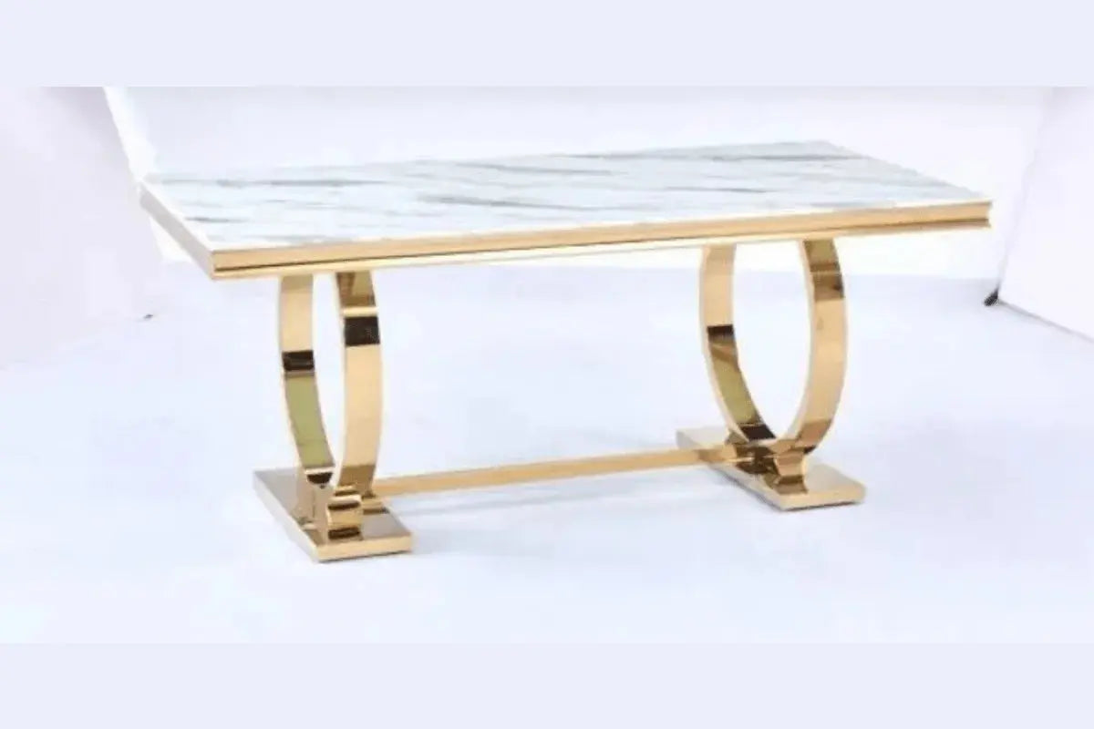 Table Basse Omega Pieds Gold Marbre Blanc 120x70 CM Swedzo-Meuble