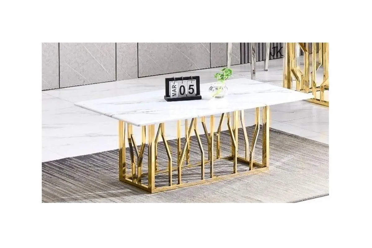 Table Basse Portofino Gold et argent Marbre Blanc 120×70 Cm Swedzo-Meuble