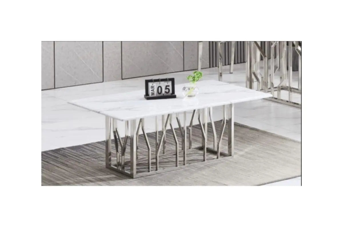 Table Basse Portofino Gold et argent Marbre Blanc 120×70 Cm Swedzo-Meuble