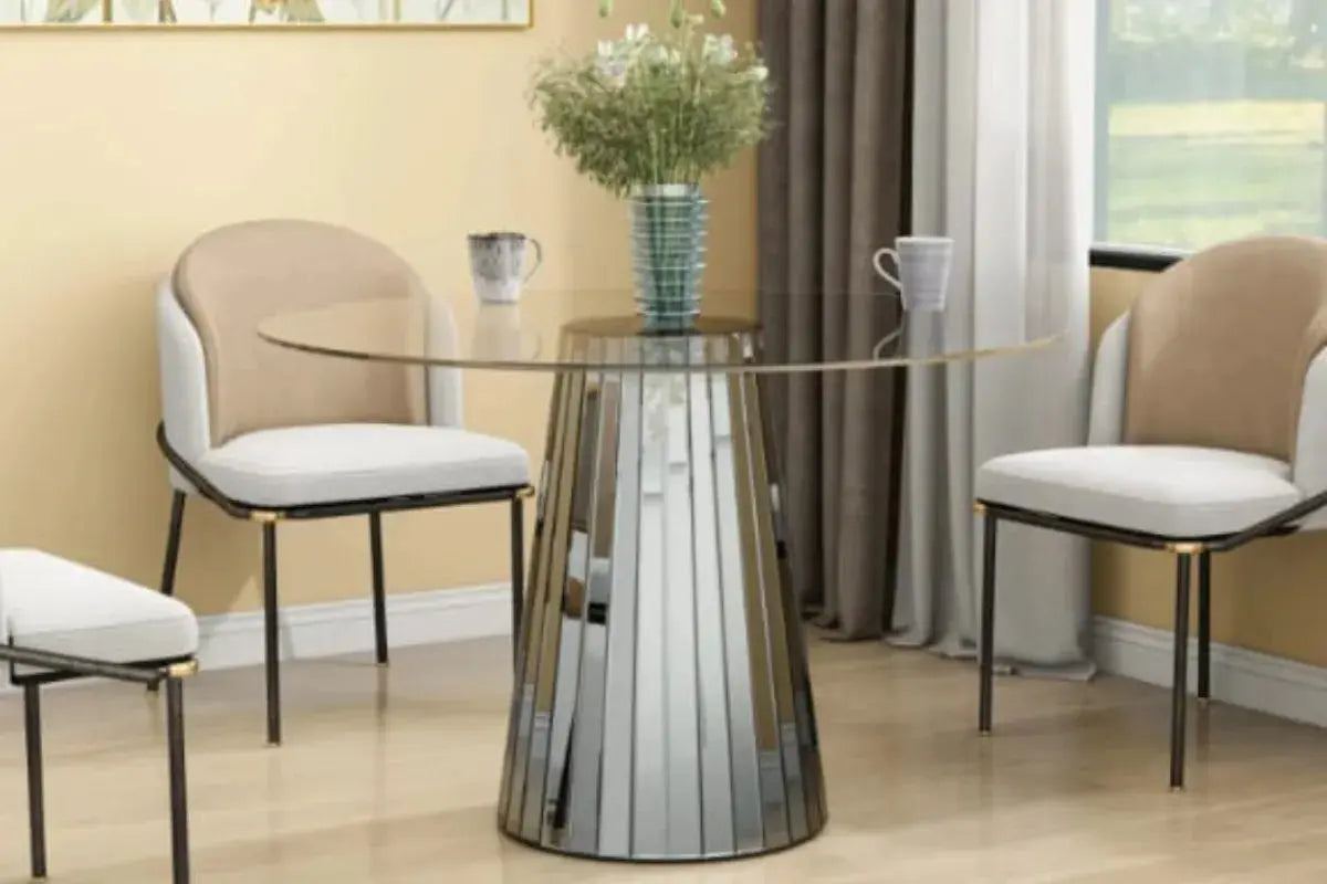 Table Disco 120x75cm Miroir Gris Plateau Transparent Swedzo-Meuble