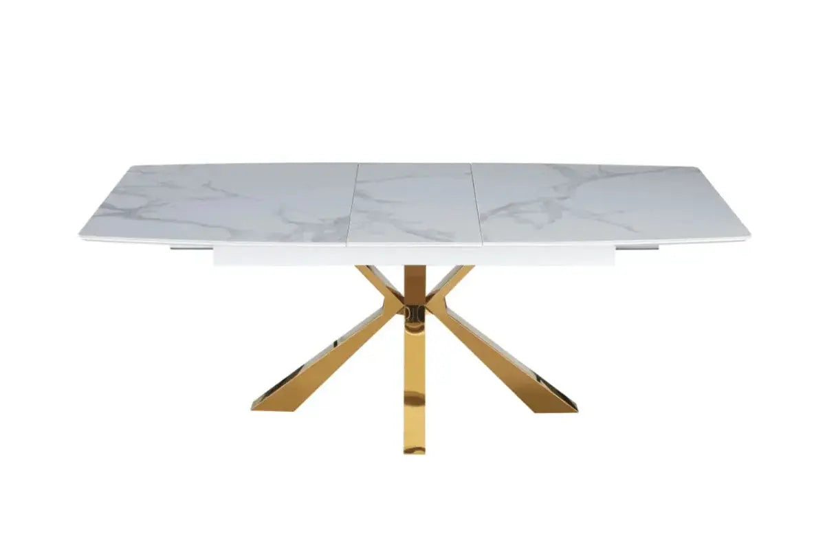 Table Extensible Bianca Marbre Blanc Pieds Dore Swedzo-Meuble