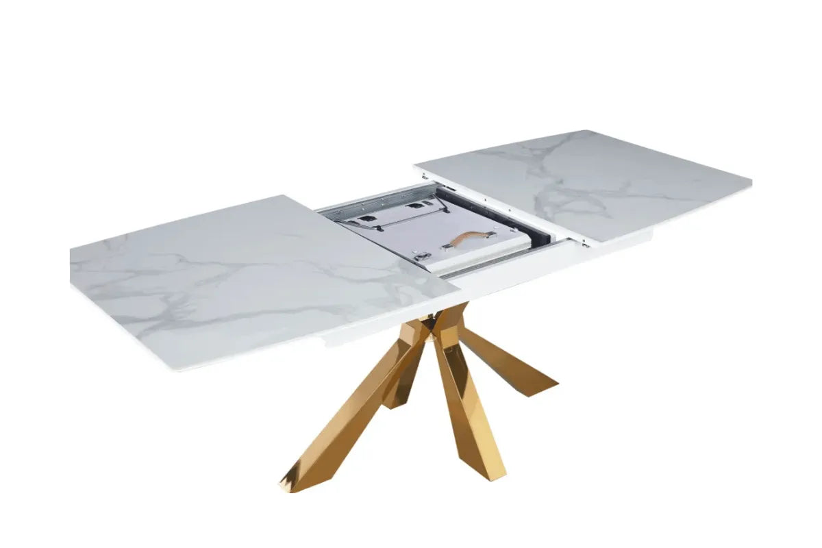 Table Extensible Bianca Marbre Blanc Pieds Dore