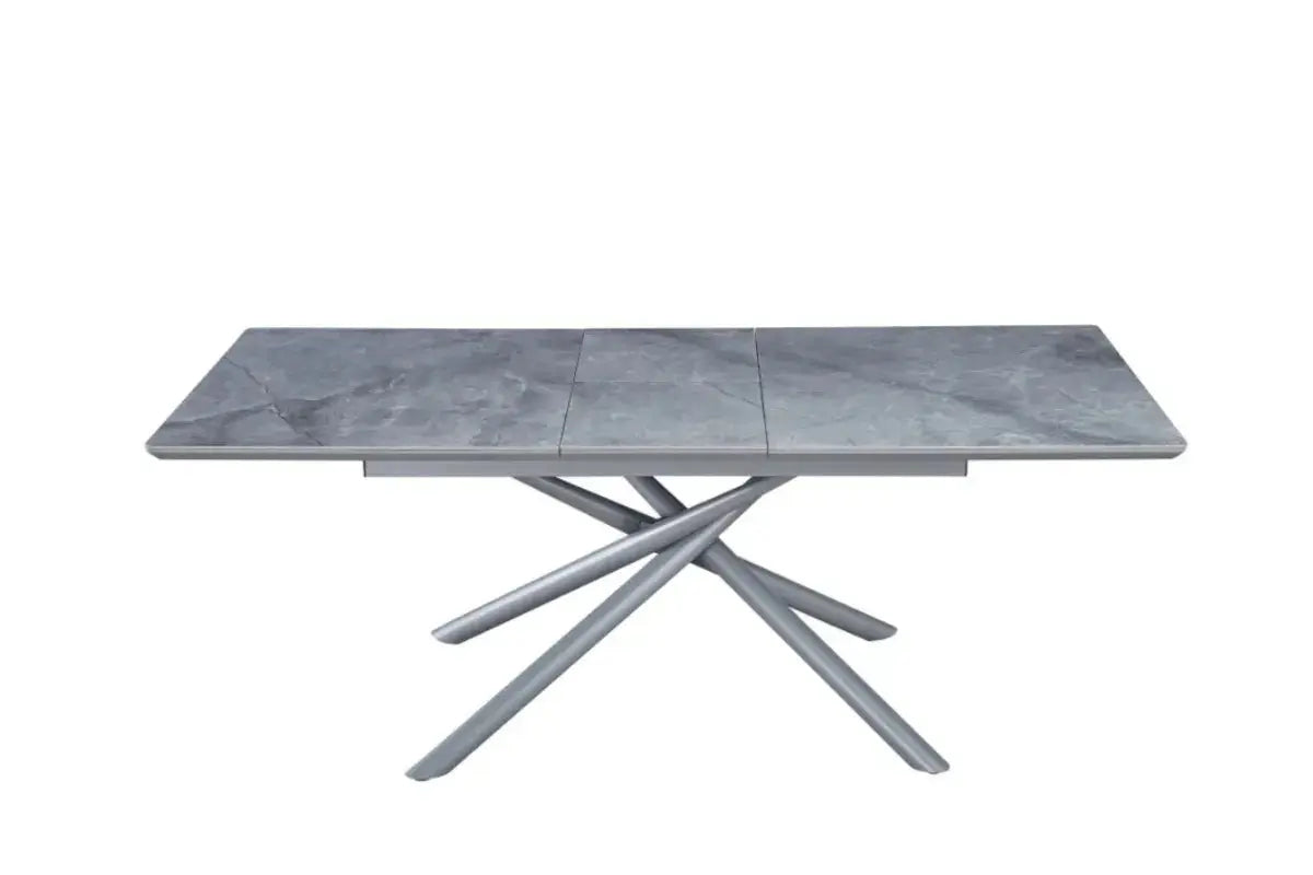 Table Extensible Zephir Marbre Gris et Pieds Metal Gris Swedzo-Meuble