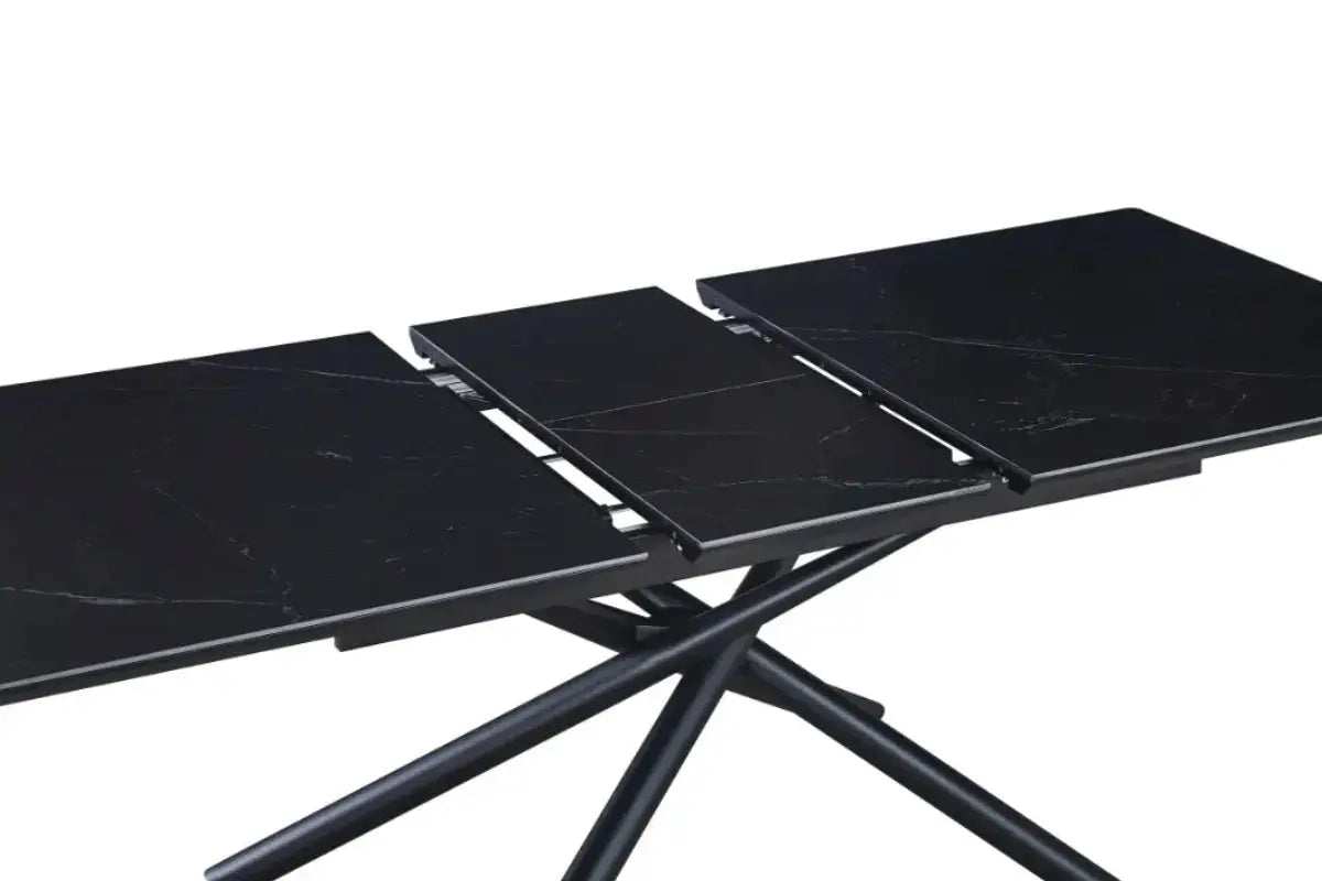 Table Extensible Zephir Marbre Noir et Pieds Metal Noir Swedzo-Meuble