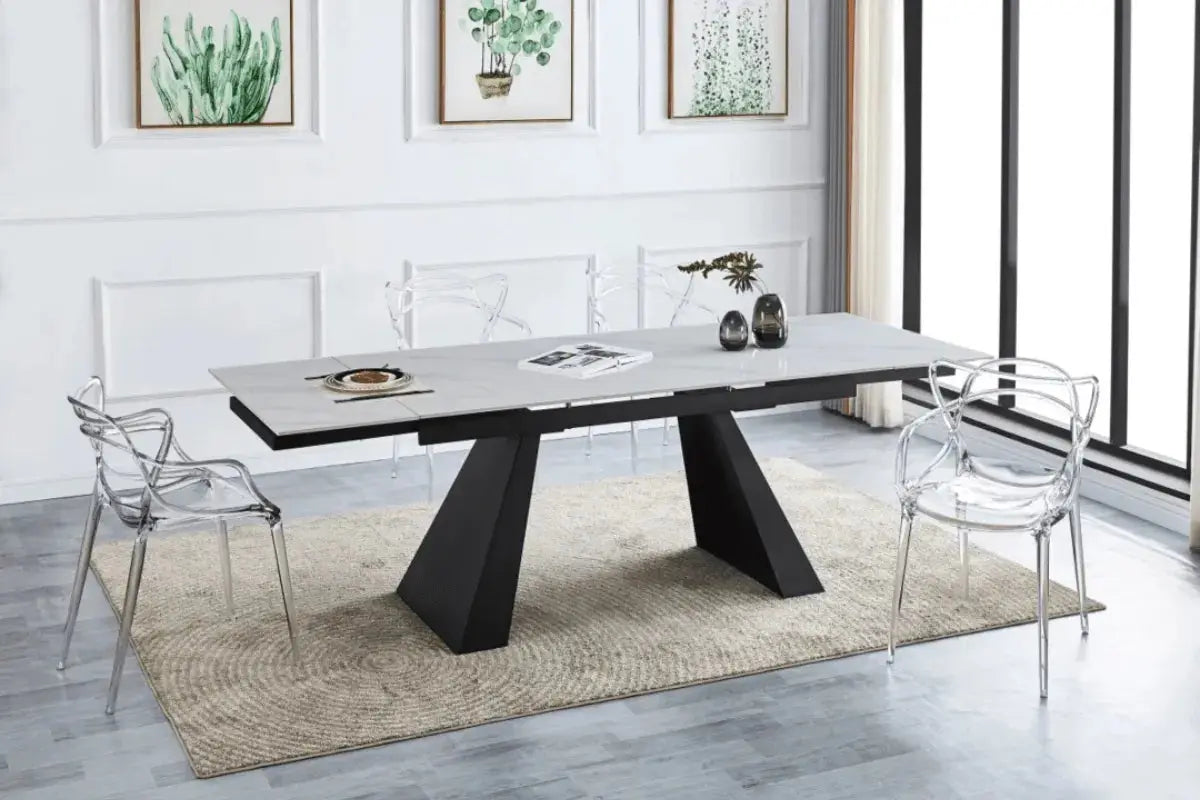 Table Rallonge Gulliver 160/240 CM Metal Noir Marbre Blanc Swedzo-Meuble