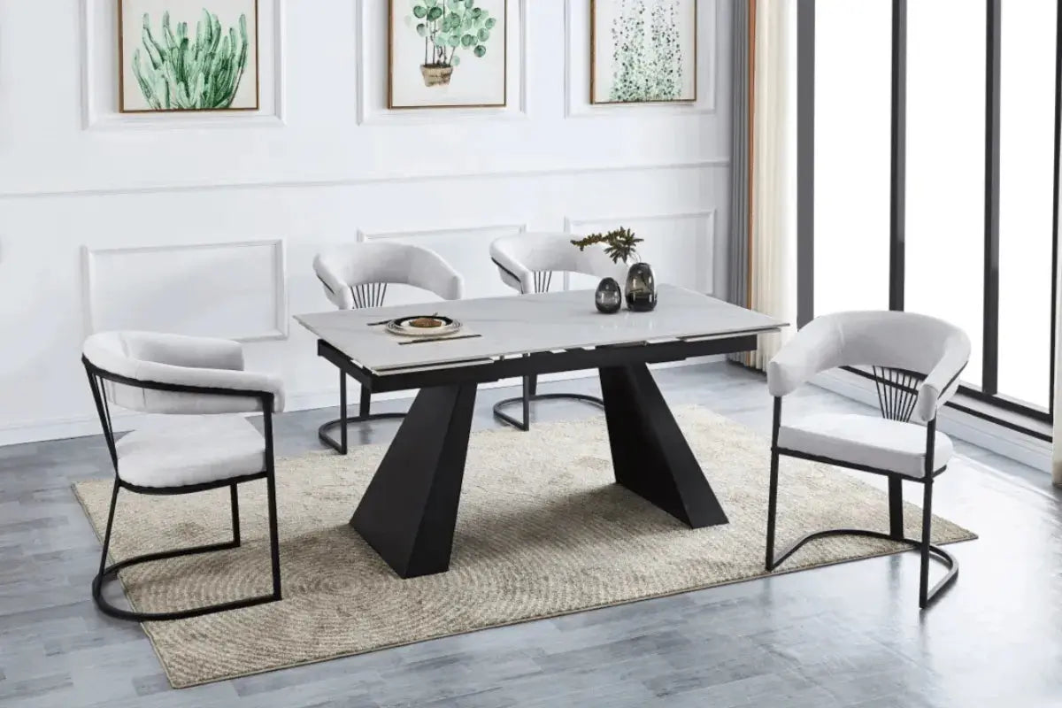 Table Rallonge Gulliver 160/240 CM Metal Noir Marbre Blanc Swedzo-Meuble