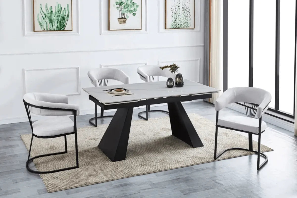 Table Rallonge Gulliver 160/240 CM Metal Noir Marbre Blanc