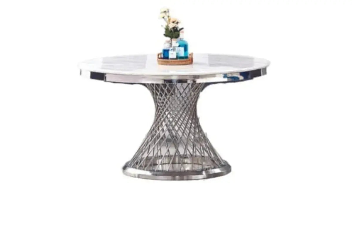 Table Repas Deluxe Chrome Marbre Blanc 130X75 CM Swedzo-Meuble