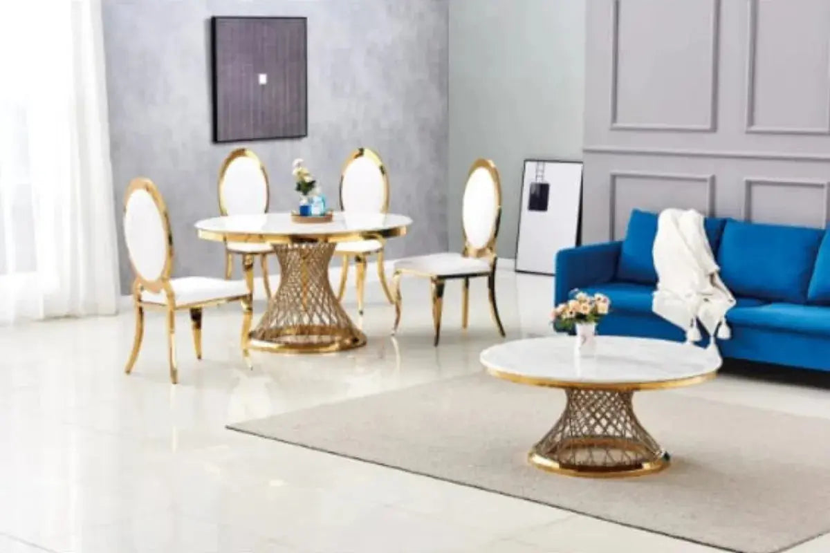 Table Repas Deluxe Gold Marbre Blanc 130X75 CM Swedzo-Meuble