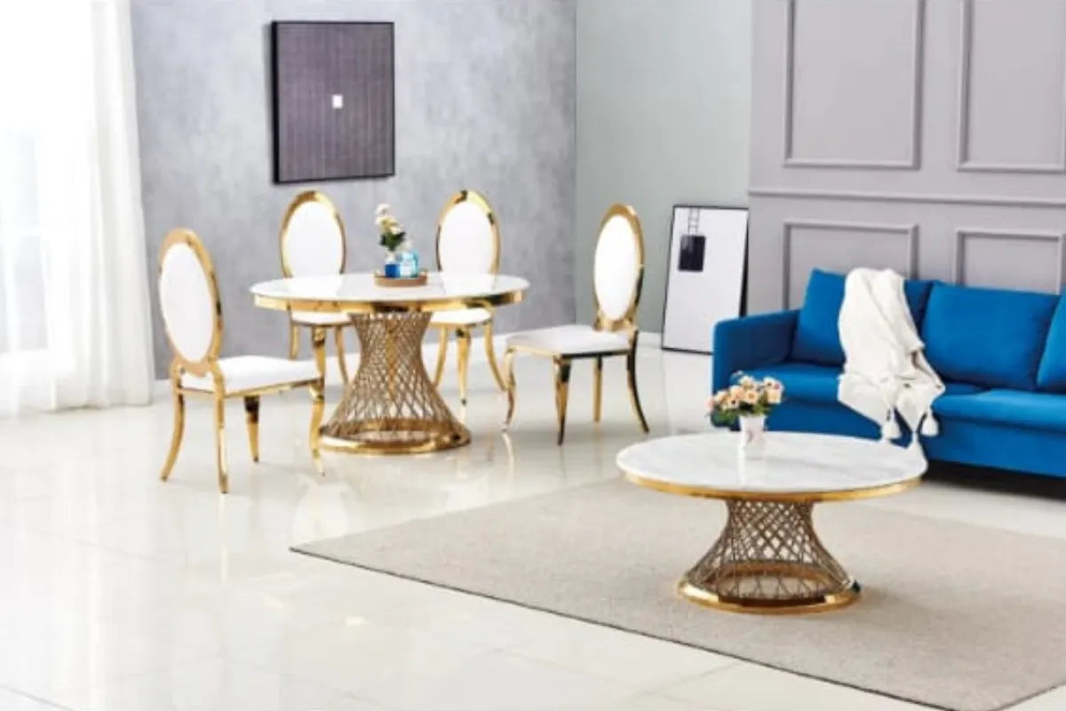Table Repas Deluxe Gold Marbre Blanc 130X75 CM