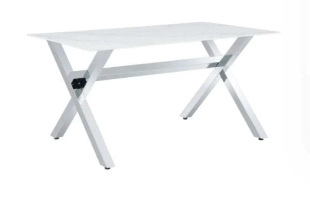 Table Repas IXE Metal Chrome Marbre Blanc