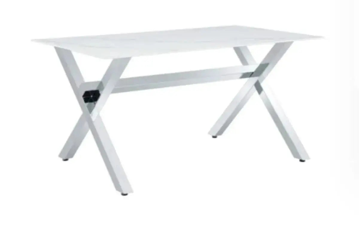 Table Repas IXE Metal Chrome Marbre Blanc Swedzo-Meuble