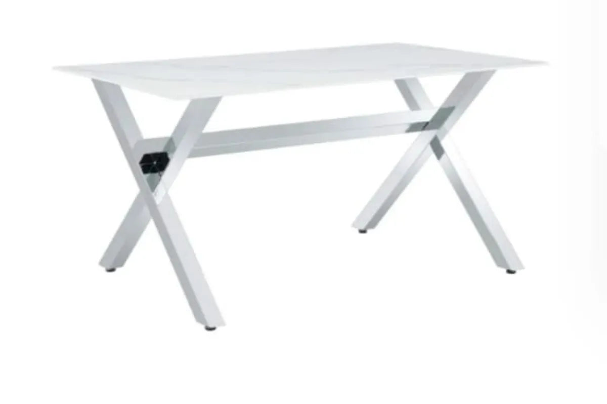 Table Repas IXE Metal Chrome Marbre Blanc