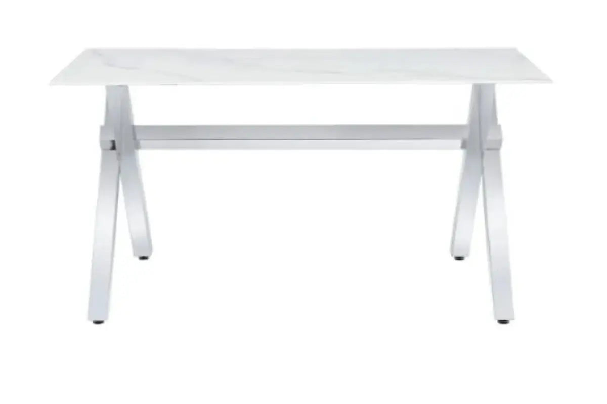 Table Repas IXE Metal Chrome Marbre Blanc Swedzo-Meuble