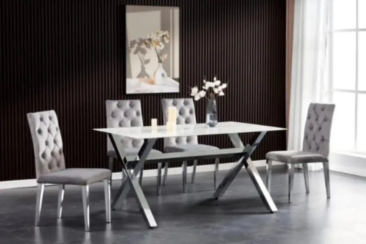 Table Repas IXE Metal Chrome Marbre Blanc Swedzo-Meuble