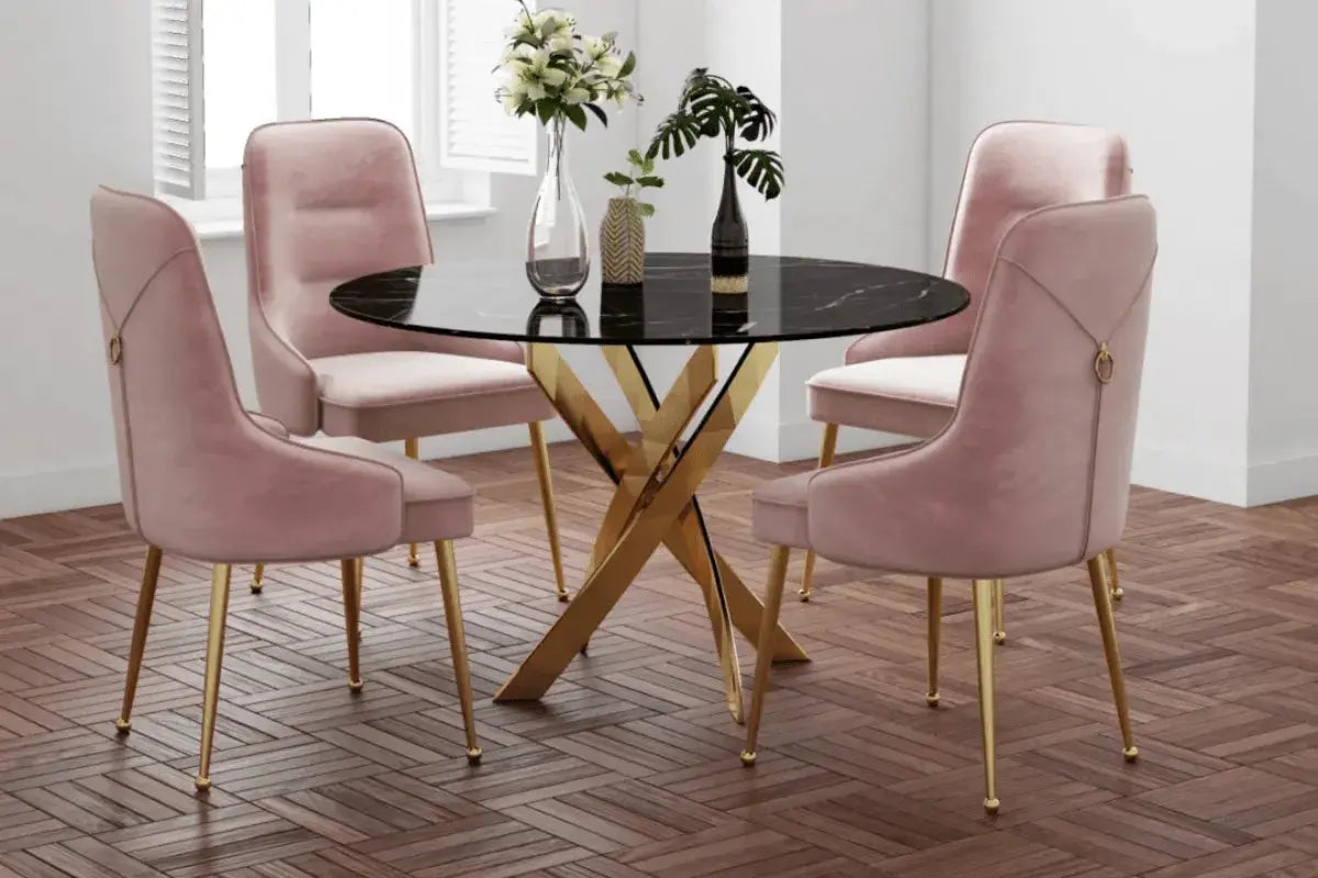 Table Repas Jessica Gold Pieds Dore Swedzo-Meuble