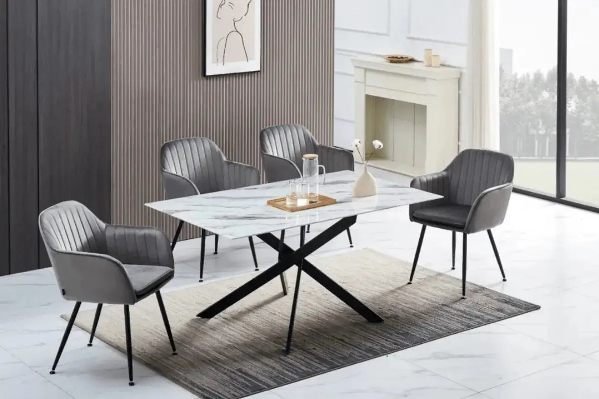 Table Repas Jessica Rectangle Pieds Metal Noir Swedzo-Meuble